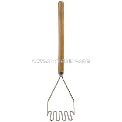 5" square stainless potato masher with wood handle