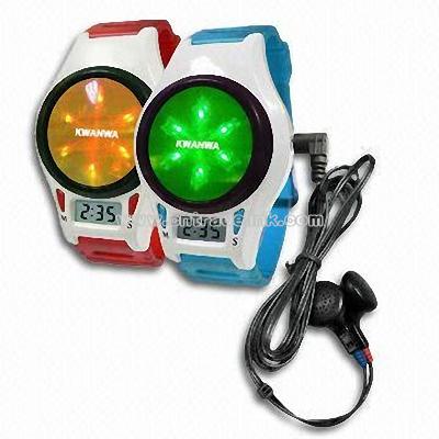 LCD Digital Wristwatch with FM Radio and Flashing Light