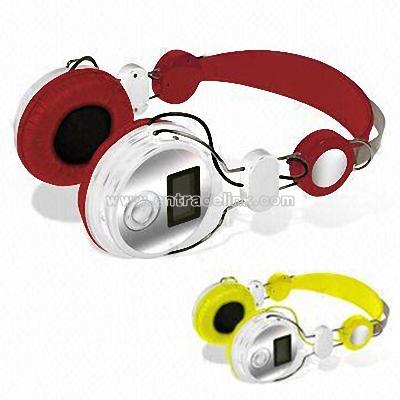 Headphone Radio/MP3 with SD Card Slot and LCM Display White Color Backlight