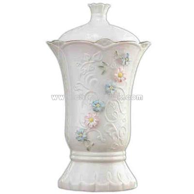 Nairn 11" covered vase with hand crafted daisies