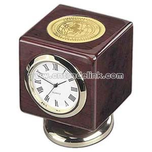 Cube rosewood finish desk clock