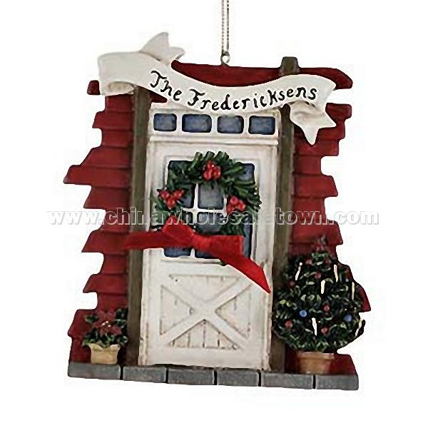 Front Door with Green Wreath - Personalized Christmas Ornament