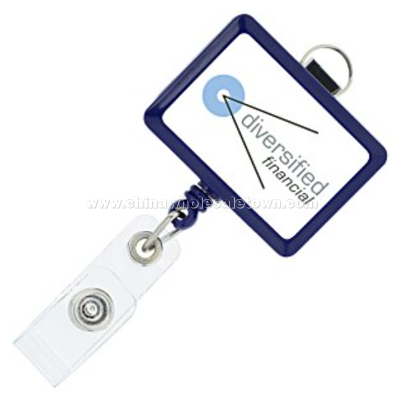 Retractable Badge Holder with Lanyard Attachment - Rectangle - Label