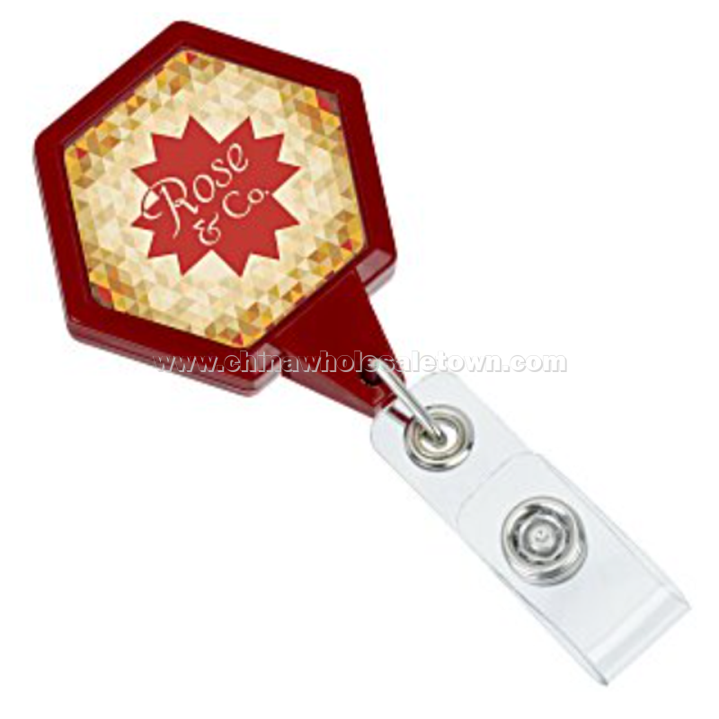 Jumbo Retractable Badge Holder - 40" - Hexagon - Label