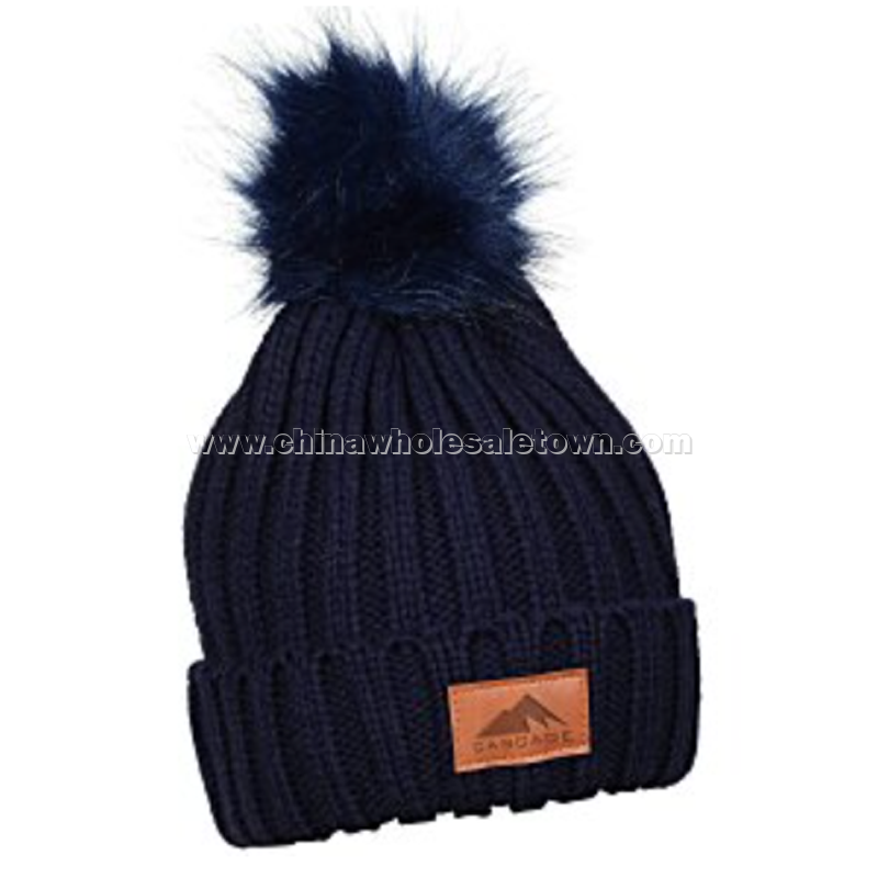 Rib Knit Beanie with Fur Pom Pom