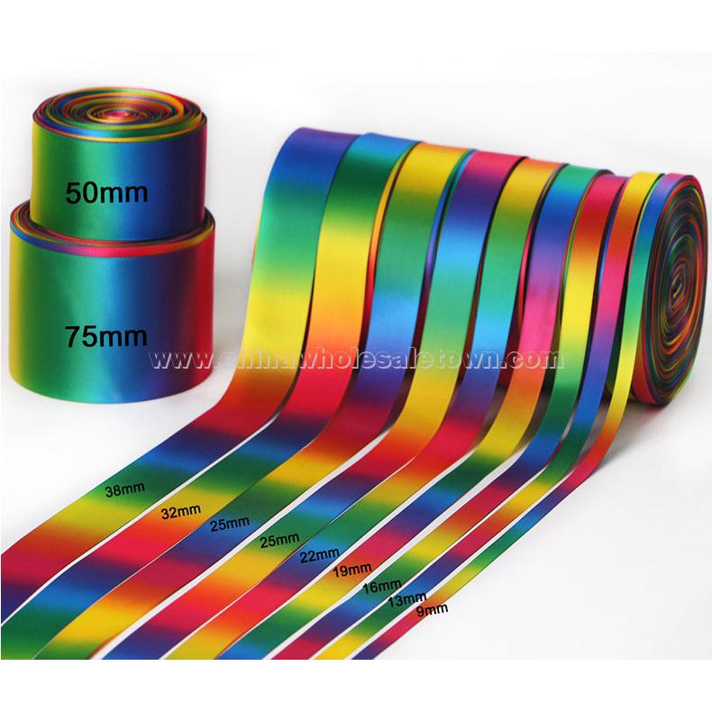 Custom Dark Colorful Satin Grosgrain Gradient Rainbow Ribbon