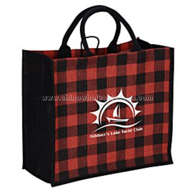 Buffalo Plaid Jute Tote