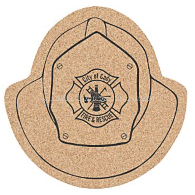 Large Cork Coaster - Fire Helmet