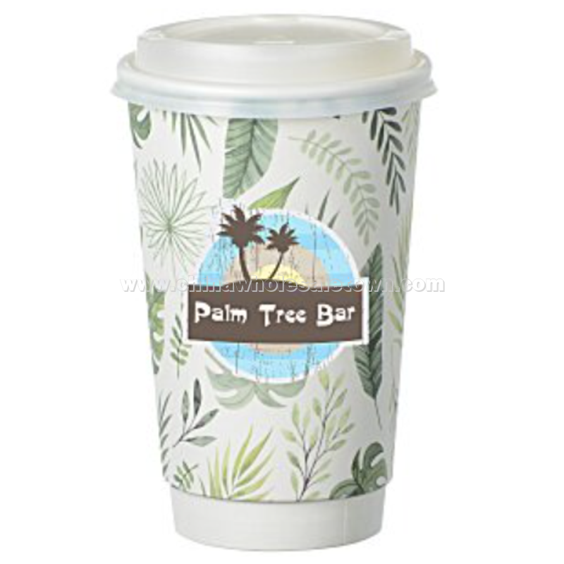 Leaf Full Color Insulated Paper Cup with Lid - 16 oz.