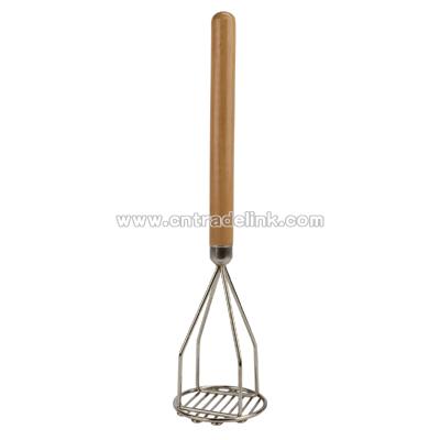 4 1/2" round stainless potato masher with wood handle