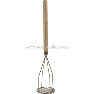 5 1/2" round stainless potato masher with wood handle