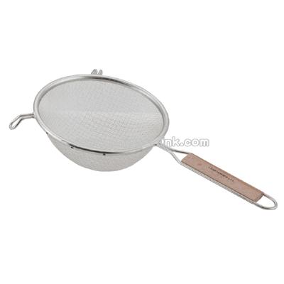 Double medium mesh wood handle strainer 6"