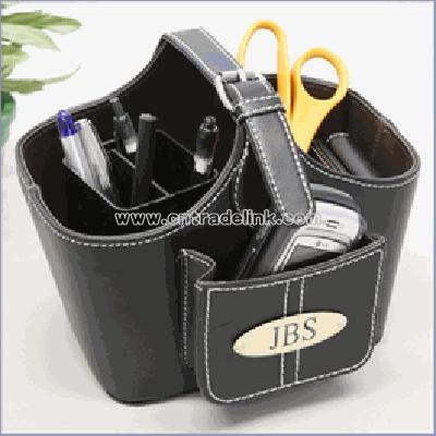 Mini Faux Leather Desk Organizer