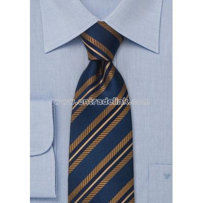 Midnight blue silk tie with copper diagonal stripes