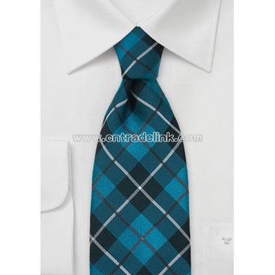 Teal and Gray Tartan Check Tie