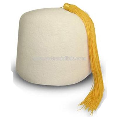 Winter White Fez with Gold Tassel