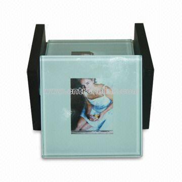 High-quality Glass Coaster with Stainless Steel Holder for Photo