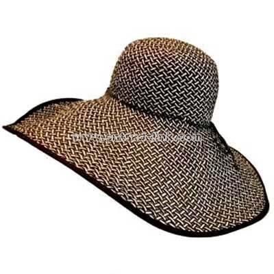 BLACK & WHITE 8" WIDE LARGE BRIM STRAW BEACH FLOPPY HAT