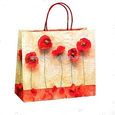 Red Petal Design Paper Carrier Bags with Cotton Handles