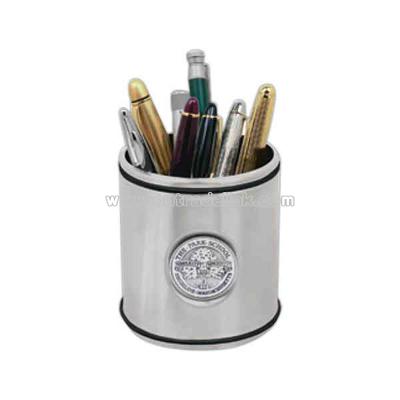 Stainless steel pen caddy with QC medallion