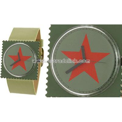 Casual Sports Wrist Watch with Green Wide Band & Stamp Face