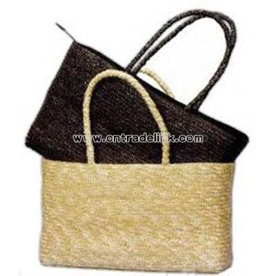 Sewn Braid Straw Tote Bag