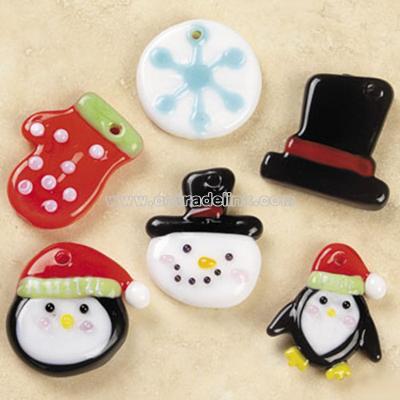 Fused Glass Snowman & Penguin Charm Mix