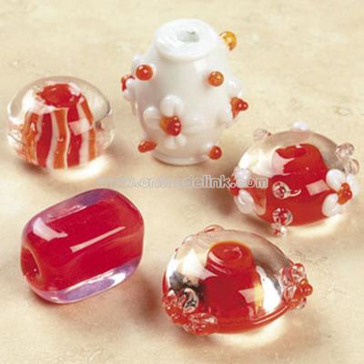 Red & White Lampwork Glass Bead Mix