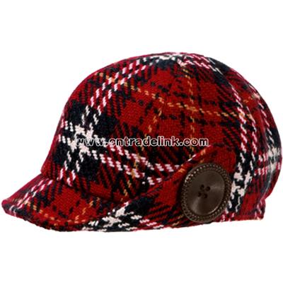 red plaid button cap