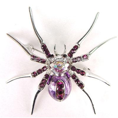 AMETHYST CZ RHINESTONE PURPLE BELLY SPIDER PIN BROOCH