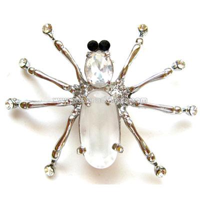 CLEAR BEADS SPIDER PIN BROOCH CRYSTAL RHINESTONE FEET