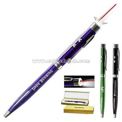 Dual action laser pointer and flashlight pen