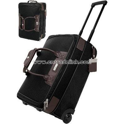 Terni Brown Leather/Black Twill Nylon Trolley Bag