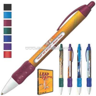 Retractable ballpoint message pen with six rotating messages and a grip