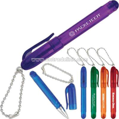 Super translucent 2-piece mini plastic pen with bead chain