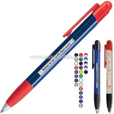 Sleek glossy translucent barrel retractable pen with 5 different message