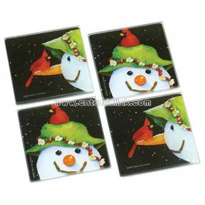 Smiley Snowman Coaster Set