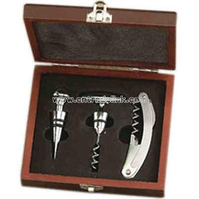 Three piece wine and champagne opener set.