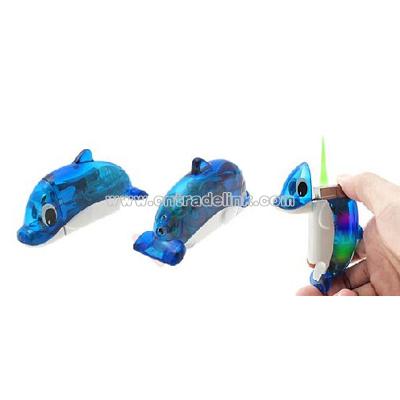 Fancy Dolphin Cigarette Gas LED Lighter - Blue & White