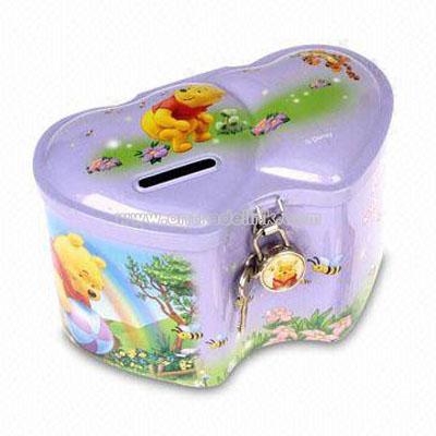 Double Heart Coin Bank Tin Box