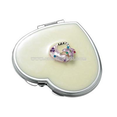 Pearl Marbleized Heart Compact Mirror w/ Purse Ornament