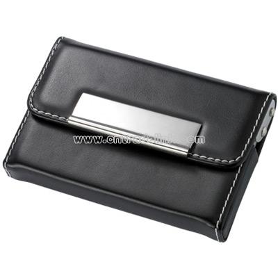 Black PU Leatherette Business Card Case w/ White Stitching