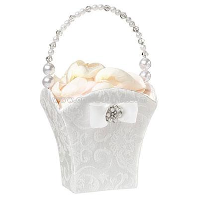 White Brocade Flower Girl Basket