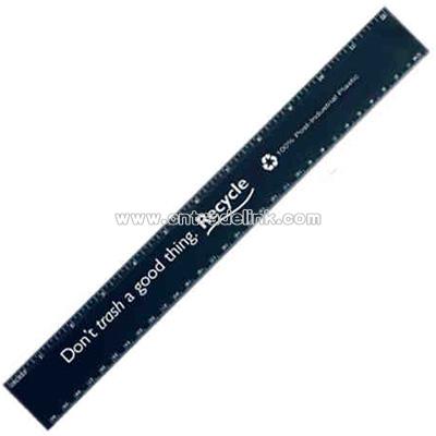 Black recycled 12" ruler in 100% post industrial plastic