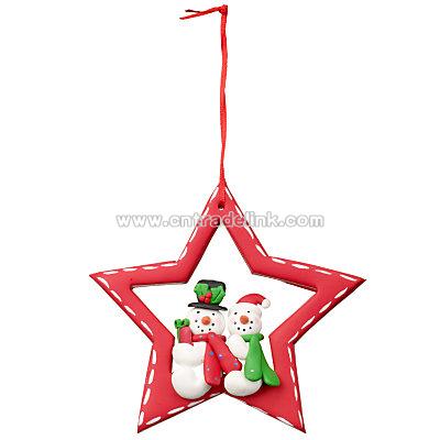 Sitting Santa and Snowman Star Christmas Tree Decoration, Assorted