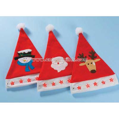 Embroidered Santa Hat with Lights - Adult Size