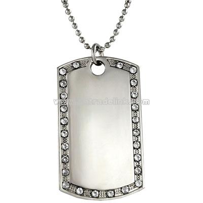 Silverplated Fashion Rhinestone Dog Tag Necklace