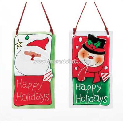 Santa and Snowman Hanging Plaque