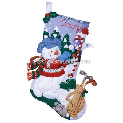 Felt Aplique Stocking- Golf Snowman