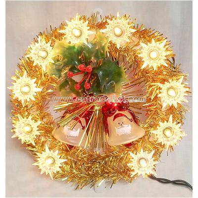 7" Lighted Gold Tinsel Wreath Christmas Tree Topper